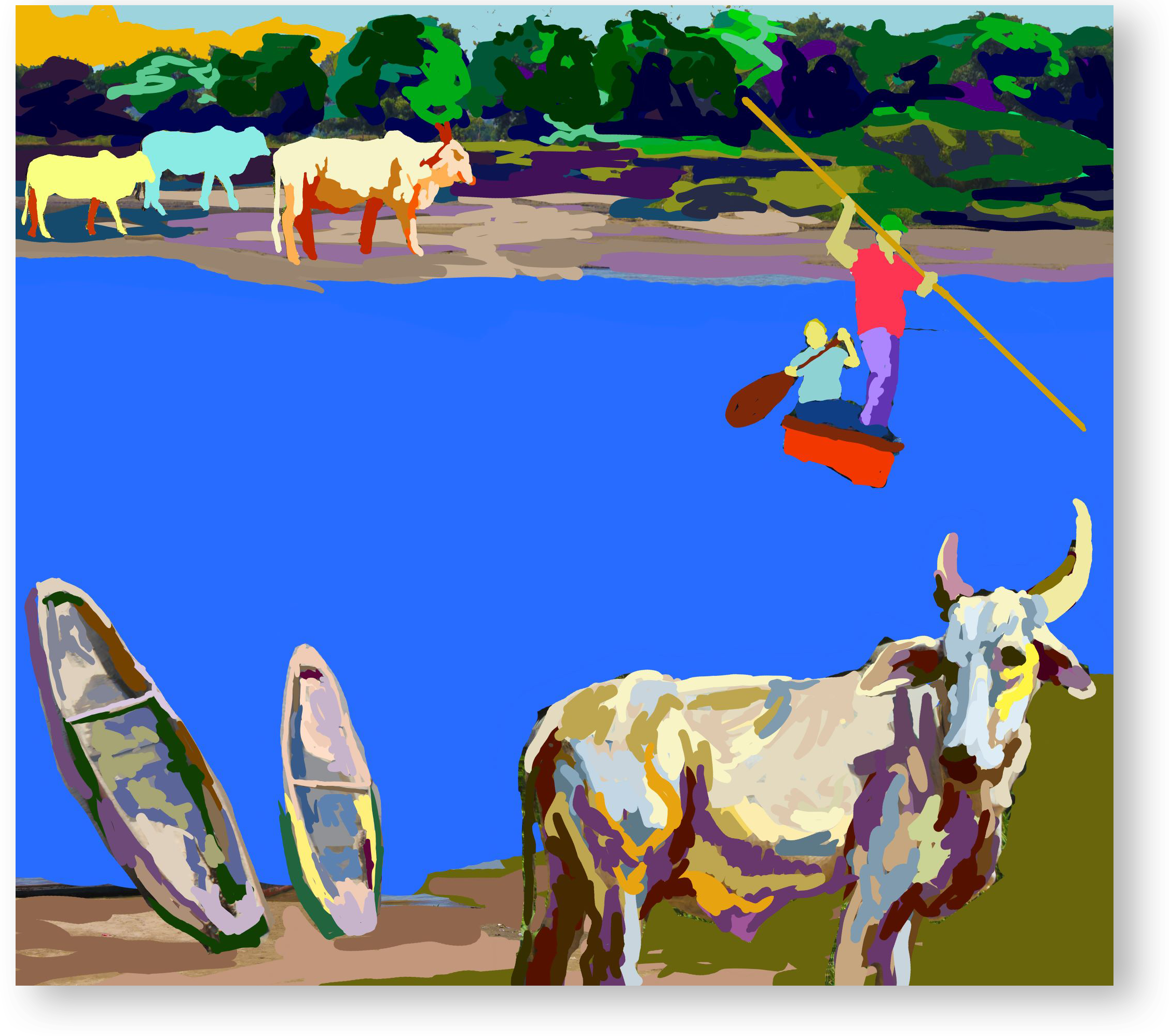 Cebúes con canoas (Zebus with Canoes), 2017