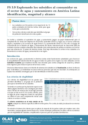 FS 3.9 Explorando los subsidios al consumidor en el sector de agua y saneamiento en América Latina: identificación, magnitud y alcance
