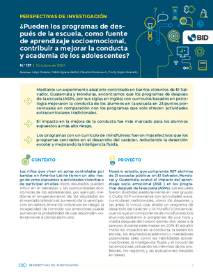 Perspectivas de investigación: ¿Pueden los programas de después de la escuela, como fuente de aprendizaje socioemocional, contribuir a mejorar la conducta y academia de los adolescentes?